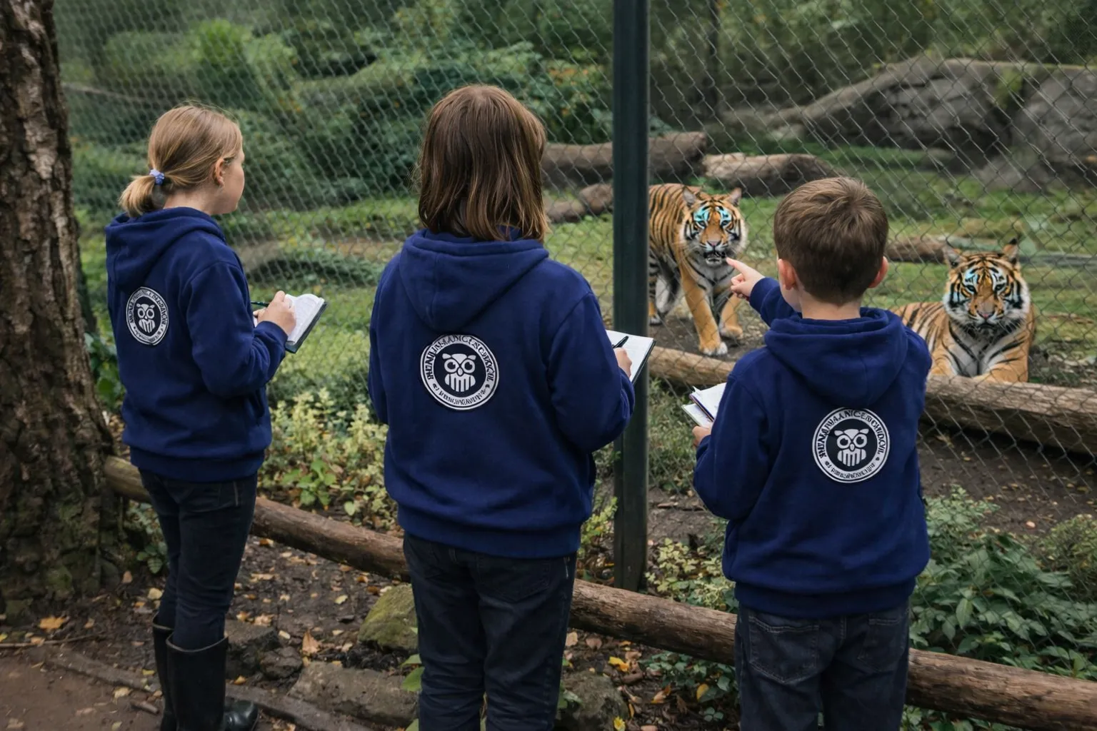 Kinderen bij tijgers in dierentuin