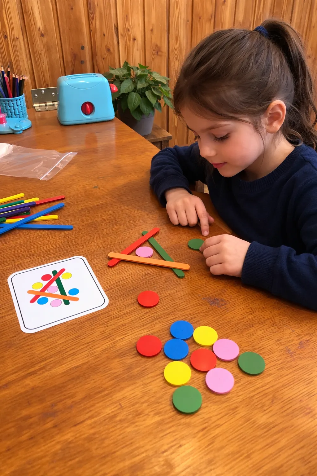 Kind werkt geconcentreerd aan een patronenoefening